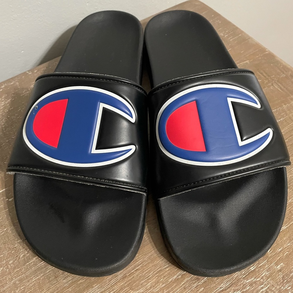Black Champion Logo Slide Sandals- Size 9m